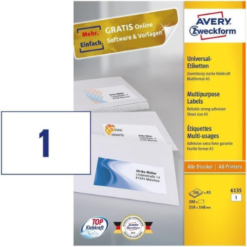 AVERY CONF 200 ETICHETTE ADESIVE 148X210 mm BIANCO